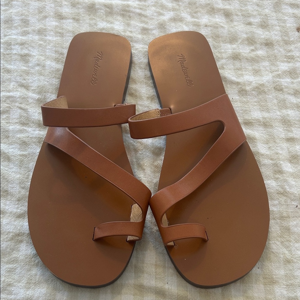 Madewell Brown Strappy Leather Slide Sandals